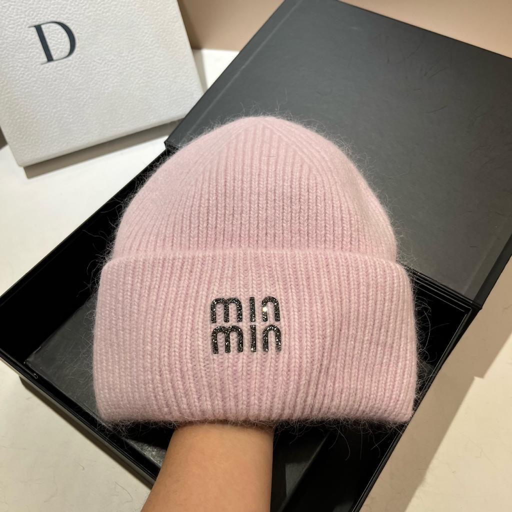 [Rabbit Fur] Min Thickened And Enlarged Double-Folded Edge Small Knitted Hat Winter Warm Plush Hat