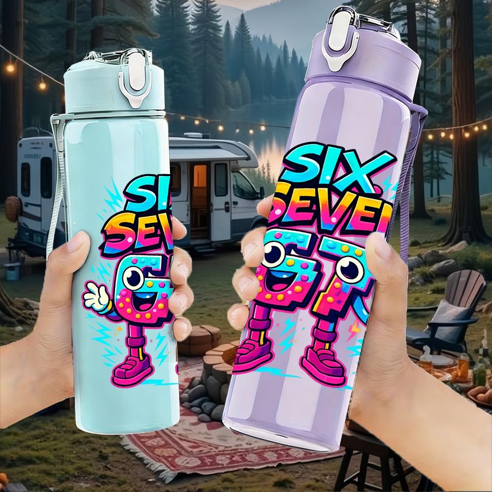 1PC Six Seven GT Cartoon Letter 750ml Color Plastic Sports Water Bottle Leakproof Flip Straw Lid Suitable for Sports Office Home Use