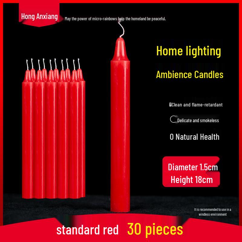 Smoke-free and odorless mini emergency candles for outdoor use in power outages and for festive decoration - Red and white