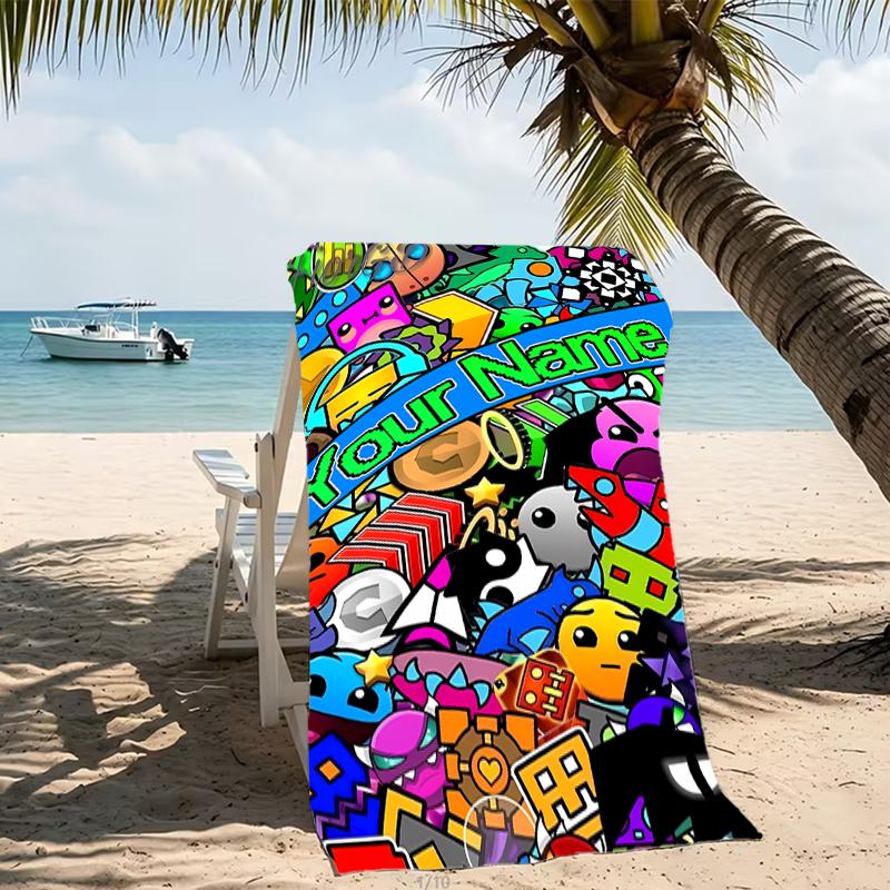 Customizable personalized beach towels Geometry Dash themed designs.Suitable for the beach, yoga, sports;ideal as beach accessories