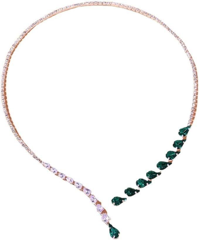 Полностью бриллиантовое колье-воротник женское личностное темпераментное легкая роскошь зеленый хрусталь в виде капли воды цепочка для ключиц свет