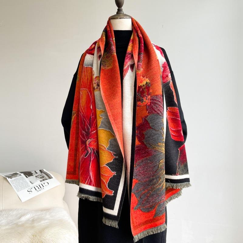 2024 Autumn/Winter New Thickened Warm Double Sided Two Tone Tassel Imitation Cashmere Scarf, High Grade Shawl Neck