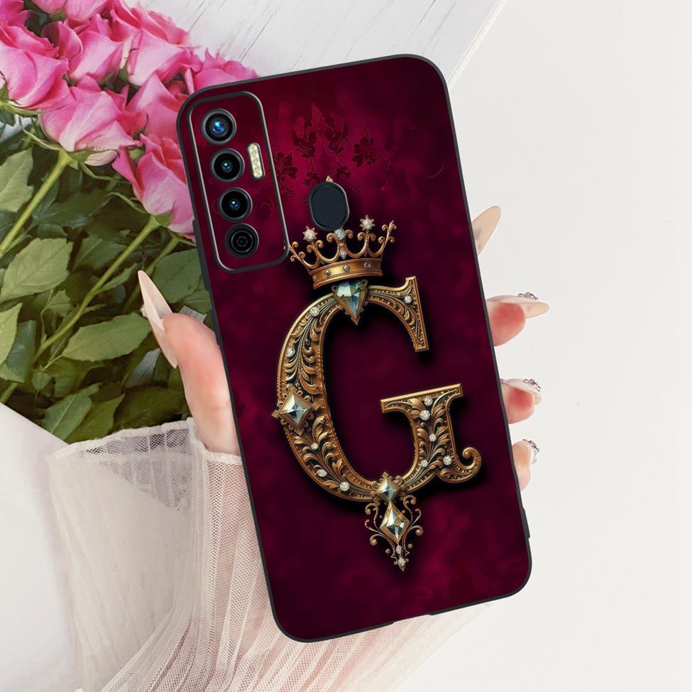For Tecno Camon 17 Case Silicone Luxury Crown A-Z Letters 2D Flat Pattern Soft Phone Case For Tecno Camon17 CG6 CG6j Cover