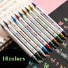 Double Head Color Calligraphy Pen Soft Head Pearlescent Metal Color for Art Hand Painting Creative Painting Greeting Card Hand Account