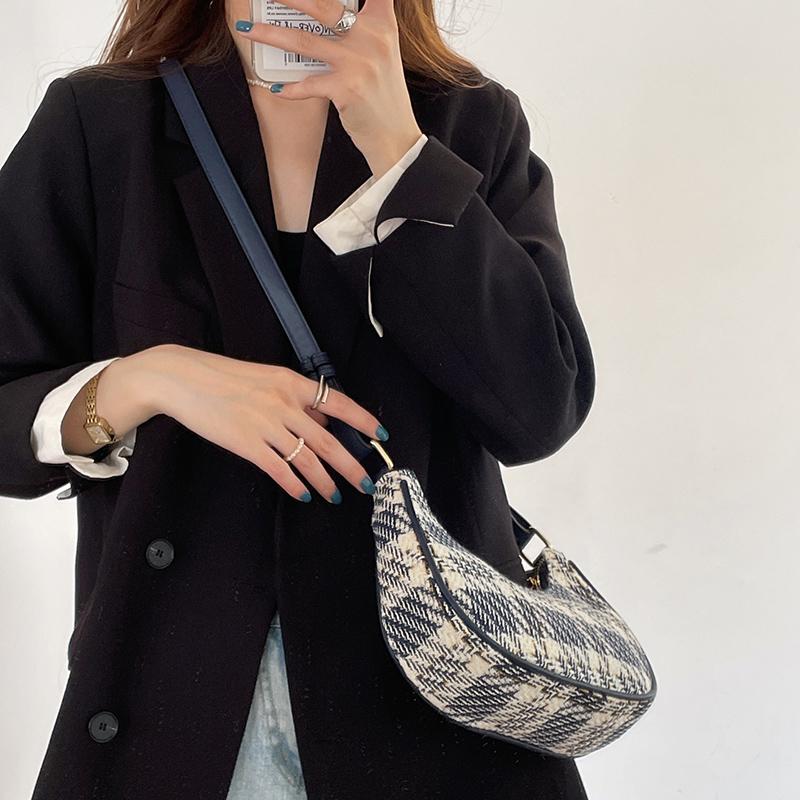 Fashion Tweed Women Crossbody Bag Chic Design Plaid Shoulder Underarm Bag Autumn Versatile Female Handbag