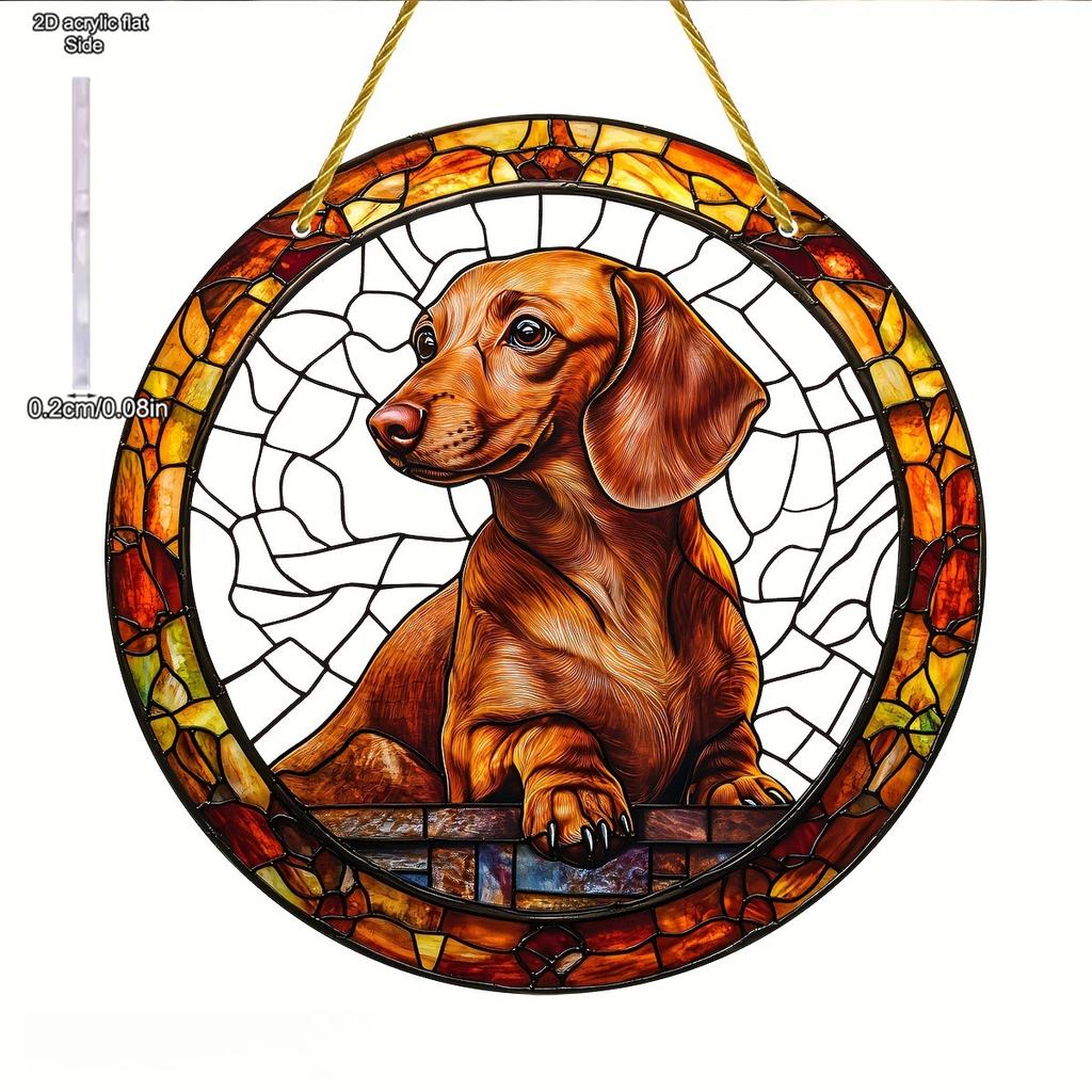Милые Животные Собака Кошка Ловец Солнца, Художественный Витражный Подвес на Окно, Ловец Солнца, Защита от Солнца, Подарок Любителю Животных, Круглая Гирлянда-Знак из Акрила - Светлый