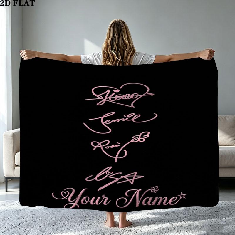 1PC Blackpink Custom Name Patterned Flannel Blanket Suitable For All Seasons for Home Decor Warmth and Comfort Gifts Holiday Present