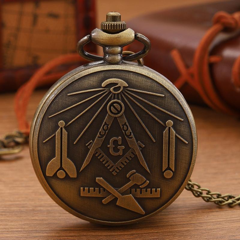Retro Fashion Men's Bronze Pocket Watch,Classic Vintage Freemasonry Pattern Design Necklace Pendant Pocket Watch,ideal Choice for Gifts