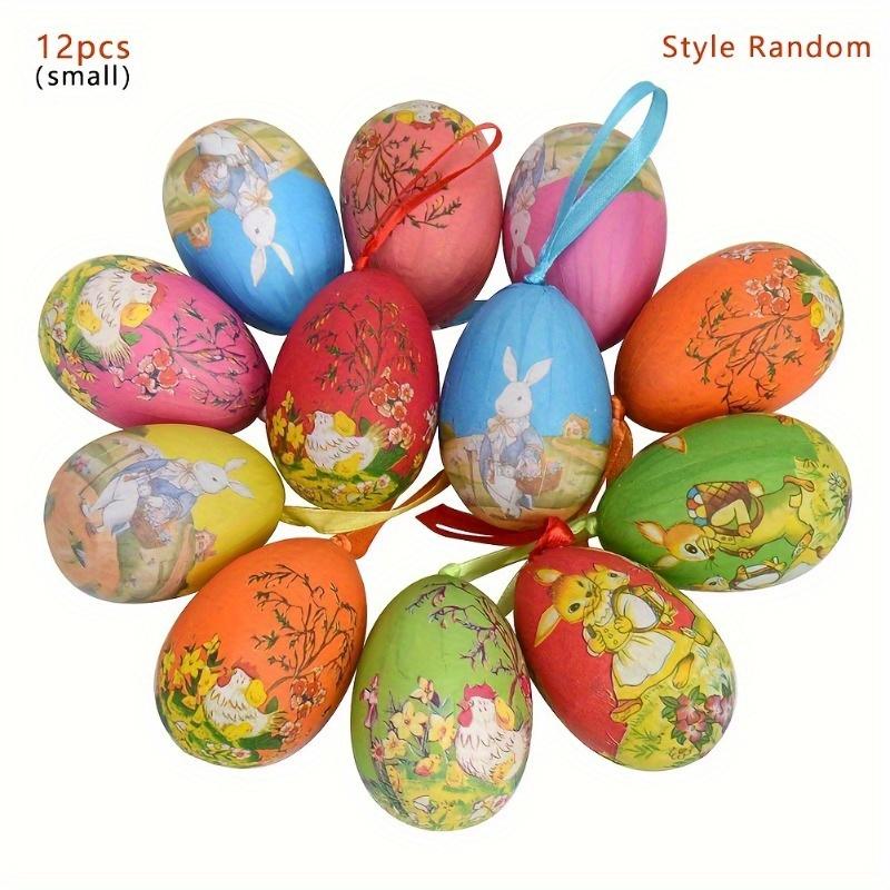 12 шт./компл. пасхальные яйца с кроликом и курицей, пасхальные подвески, красочные расписные бумажные яйца, подвесные украшения (случайные стили)