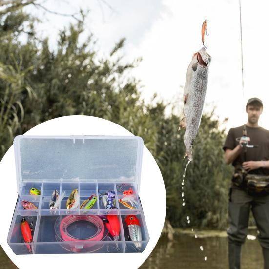 Прозрачный ящик для рыболовных приманок, двухслойный, с несколькими отделениями, портативный, водонепроницаемый, прочный, для искусственных рыболовных приманок, аксессуаров, органайзер
