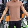 Summer Gym Top Round Neck Slim Fit Muscular Men Training T-shirt Short Sleeves Stretchy Slim Fit Jogging Exercise Tee