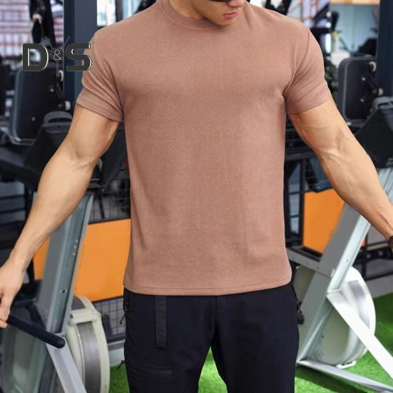 Summer Gym Top Round Neck Slim Fit Muscular Men Training T-shirt Short Sleeves Stretchy Slim Fit Jogging Exercise Tee