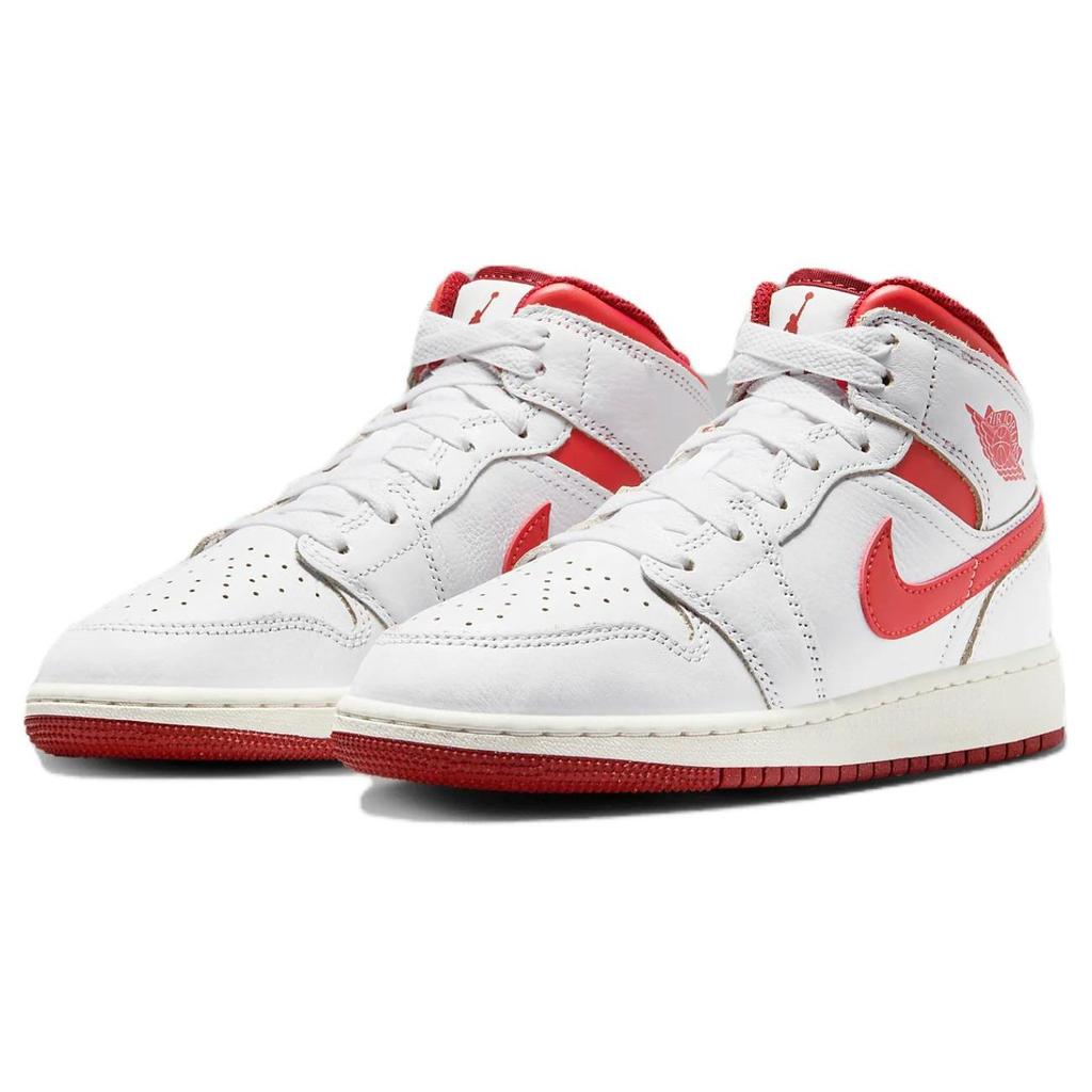 Air Jordan 1 Mid SE GS White Dune Red Детские кроссовки Lobster Sail Vachetta-Tan FJ3464-160