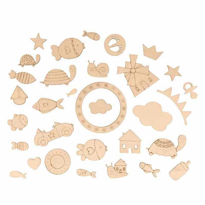 Wooden Silhouettes - Pretty Nursery Rhymes - 32 Pieces - Natural - Customizable - DIY