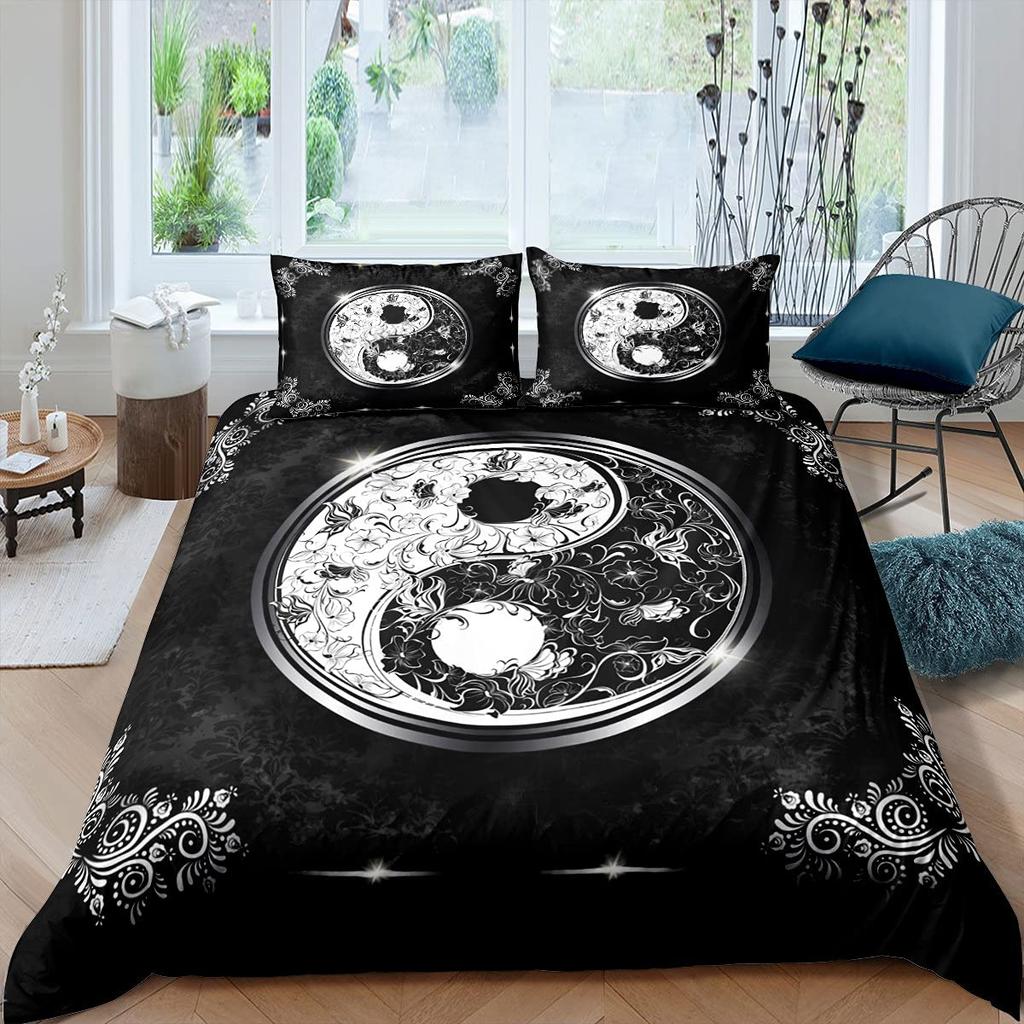 Yin Yang King Queen Duvet Cover Mandala Bohemian Bedding Set Retro Lotus Tai Chi Bagua Comforter Cover Chinoiserie Quilt Cover