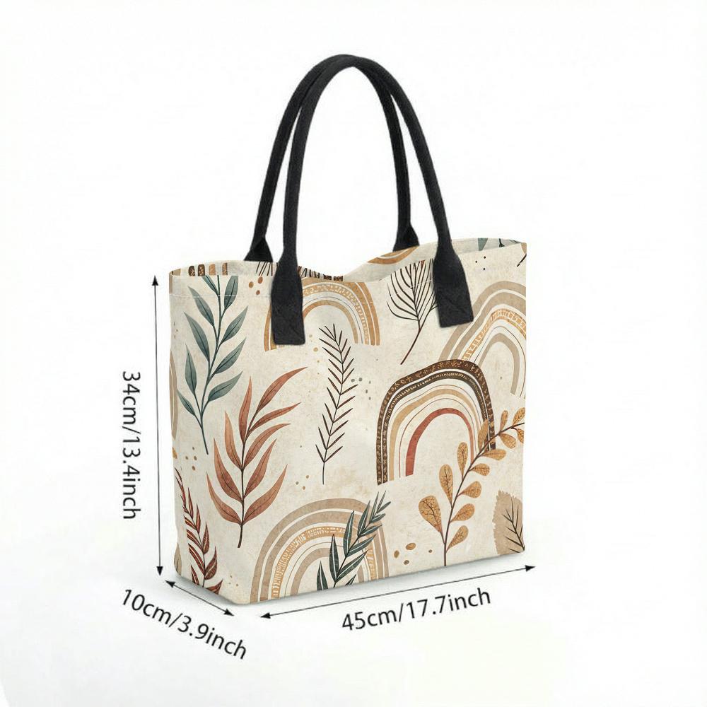 Boho Floral Rainbow Tote Bag Aesthetic Casual Canvas Handbag for Daily Use