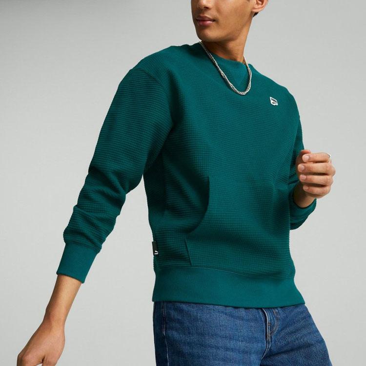 Puma Downtown Series Solid Color Sports Casual Crew Neck Pullover Sweatshirt Men Tops Green 537730-24