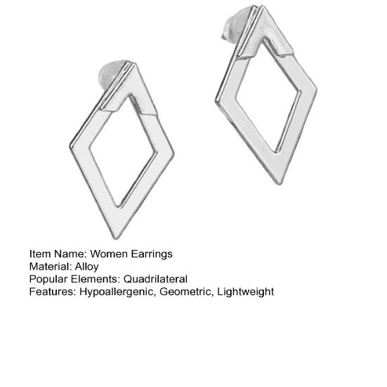 1 пара женских геометрических серег в форме ромба, гипоаллергенные, легкие, минималистичные, массивные серьги, полые, квадратные спереди и сзади, металлические серьги-гвоздики, ювелирные изделия