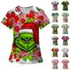 Women's Fashion Printed Short Sleeve V Neck Pattern Tops Pocket Working T-shirts