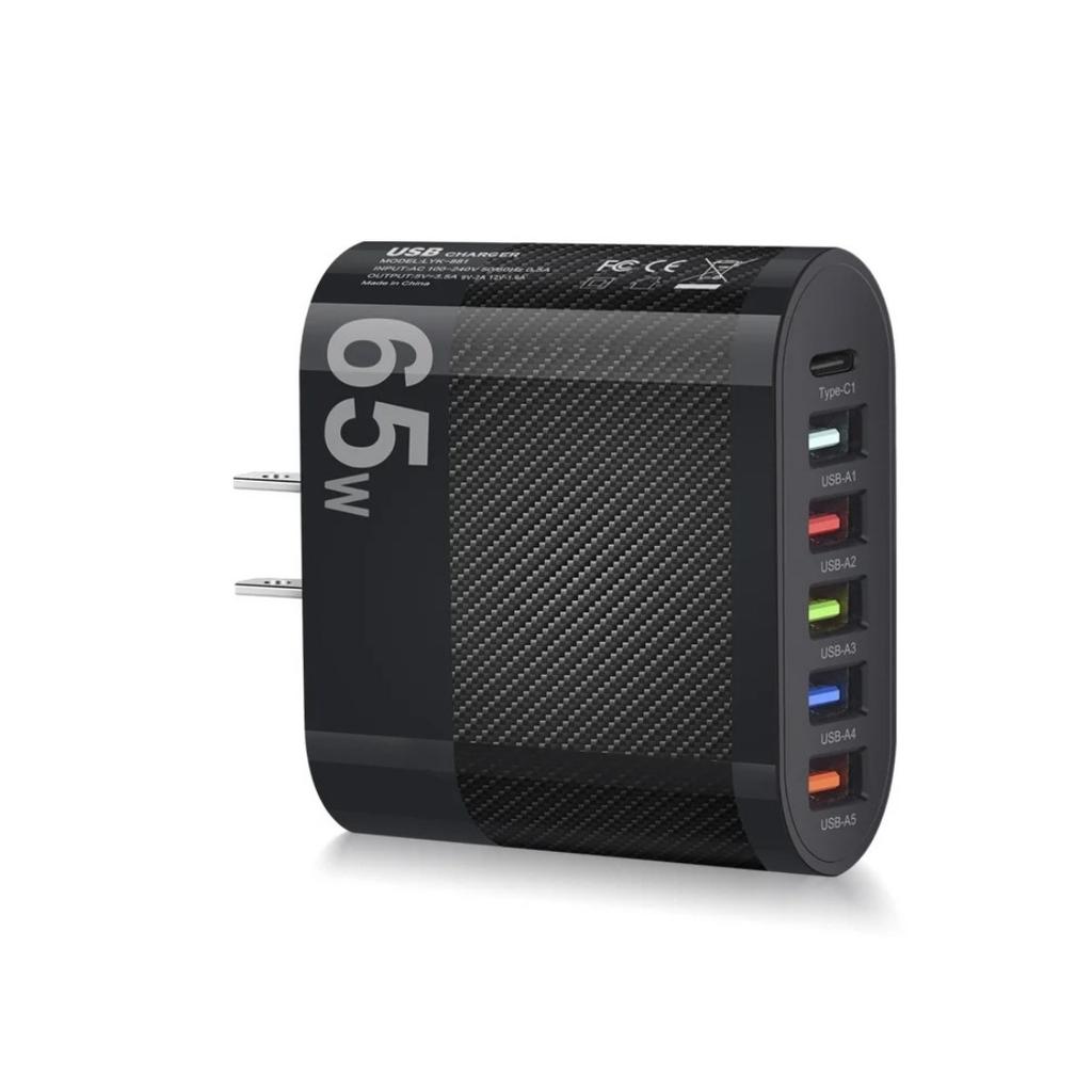 Быстрая настенная зарядка 65 Вт 6 в 1 5 USB 1 Type C для iPhone Samsung Xiaomi Huawei Oppo Адаптер для мобильного телефона
