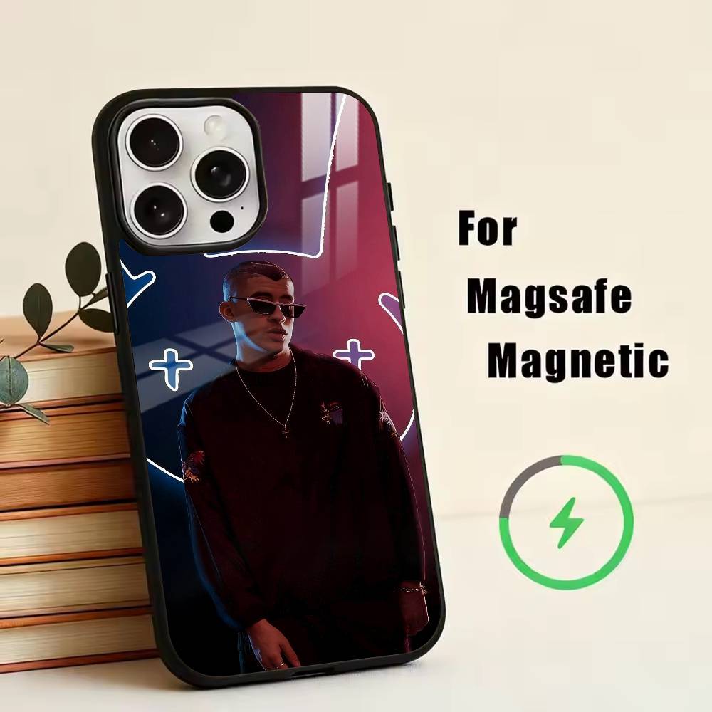Мужской певец - Bad Bunny Чехол для телефона для iPhone17,16,15,14,13,12,11 Plus,Pro Магнитный с Magsafe Беспроводная зарядка