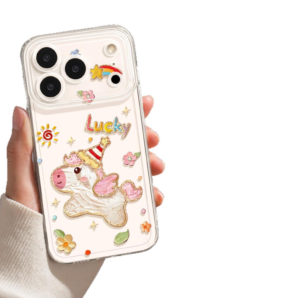 Pony mobile phone case for iPhone17 transparent 16promax soft 15 Apple 14 cute 13 female flowers 12 sets