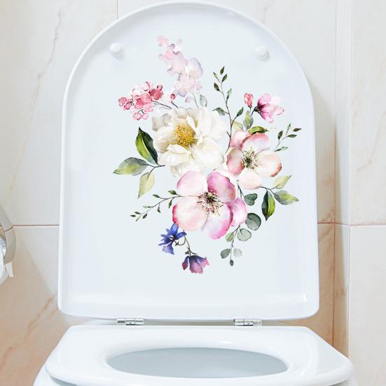 Toilet Lid Sticker Strong Stickiness PVC Waterproof Easy-peel Flower Theme Toilet Seat Decal