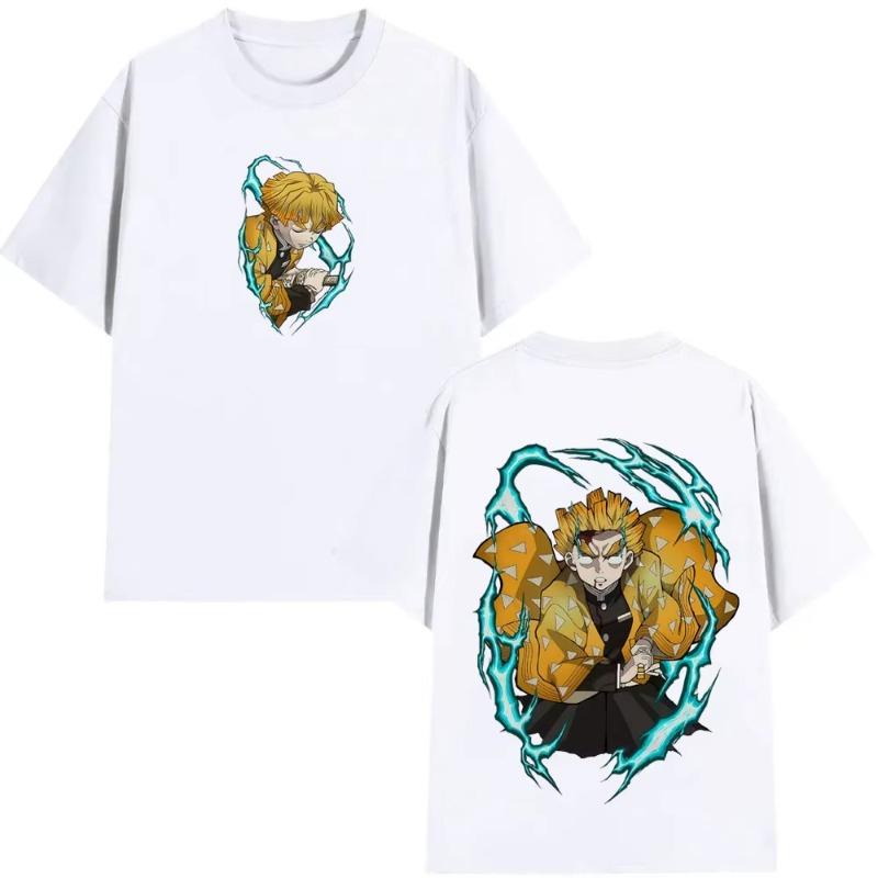 Anime Demon Slayer Agatsuma Zenitsu Graphic T Shirt Men Women Clothing Cartoon Oversized Tshirt Mens Casual Cotton Tshirts
