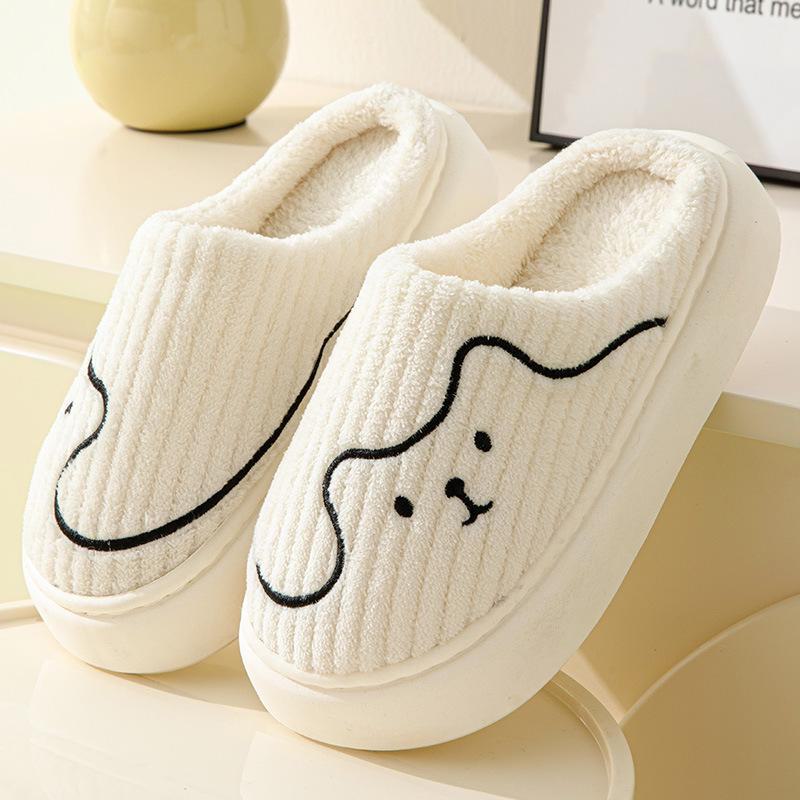 Women's Thick-Soled Plush Cotton Slippers: Non-Slip, Silent, Heeled, and Warm—Furry Cotton Shoes for Couples and Men for Outdoor Use