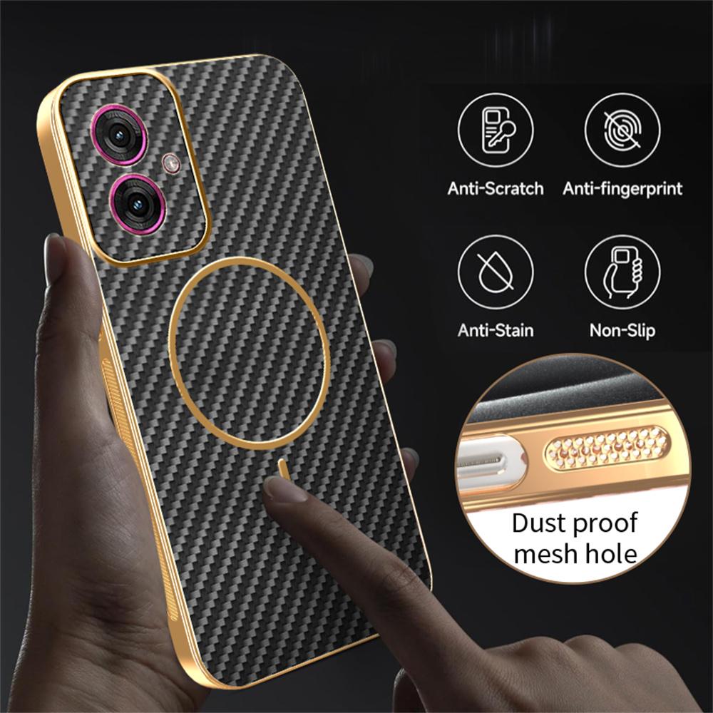 For Motorola Moto G55 5G Phone Case Carbon Fiber Textured Electroplated TPU Back Cover