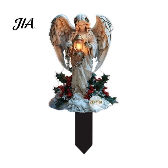 Waterproof Acrylic Snowman Yard Signs Christmas Angel Garden Stake, Snowy Cottage Sign, 2D Flat Winter Wonderland Stakes Santa Ornament for