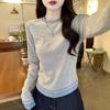 Threaded Striped Long-sleeved T-shirt for Women's Spring and Summer Thin Slim Base Shirt Round Neck Top