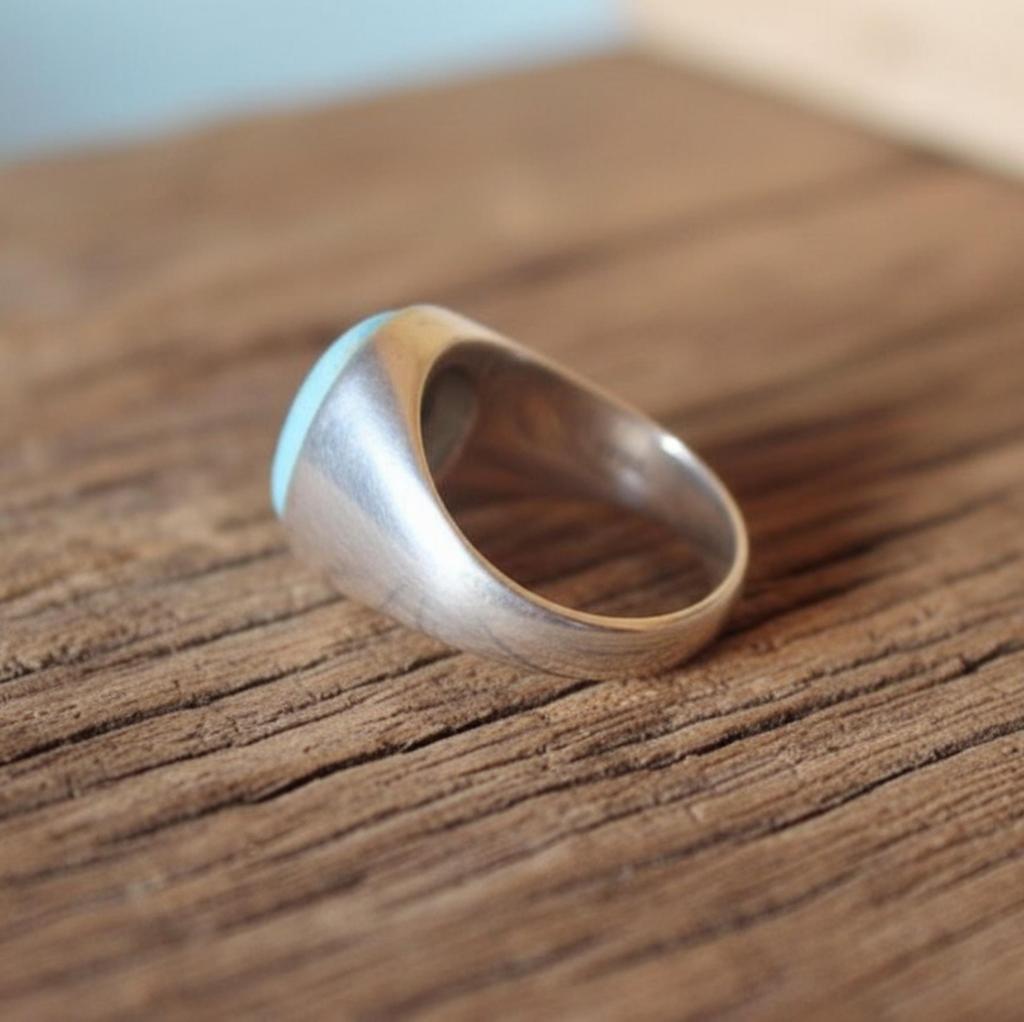 Natural Larimar Signet Ring, 925 Solid Sterling Silver, Oval Larimar Ring, Unisex Handmade Jewelry