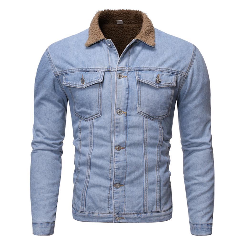 Men's  Winter Button Solid Plush Vintage Denim Jacket Tops Blouse Coat
