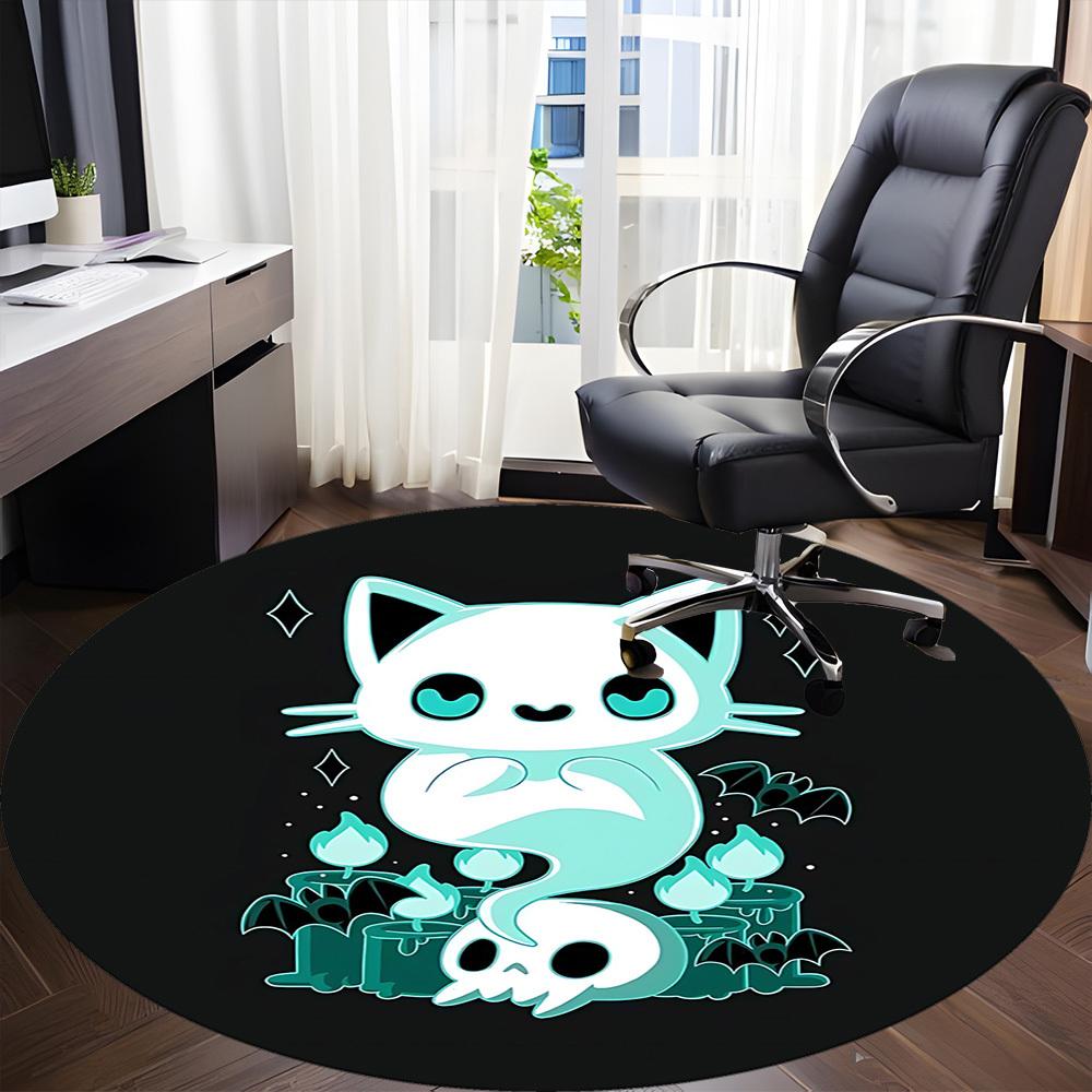1pc Ghost Cat Office Round Area Rug, Indoor Mat Suitable For Office, Under Office Chairs Bedroom Living Room Home Decor, Room Deco, 074
