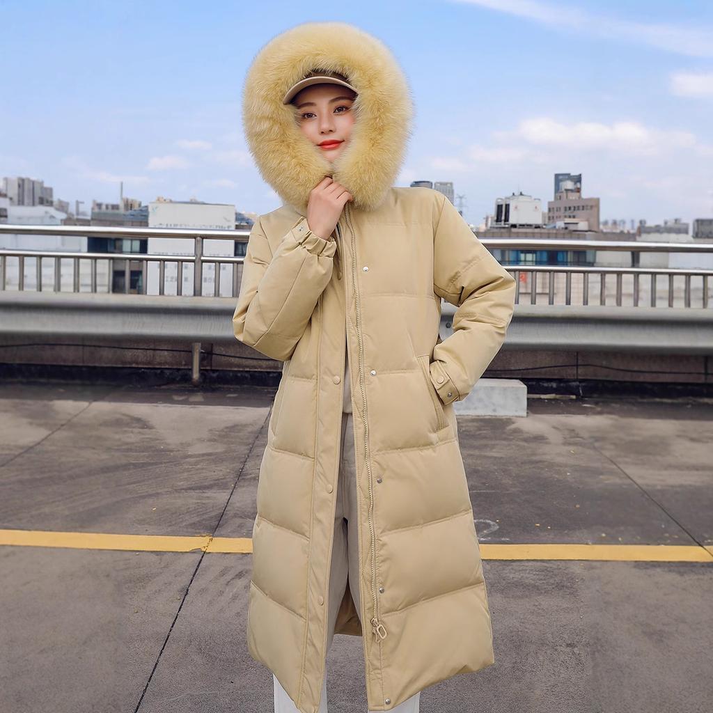 Зимняя куртка-пуховик нового стиля с меховым воротником, приталенная, длиной до колена, утолщенная, хлопковая, пальто для женщин