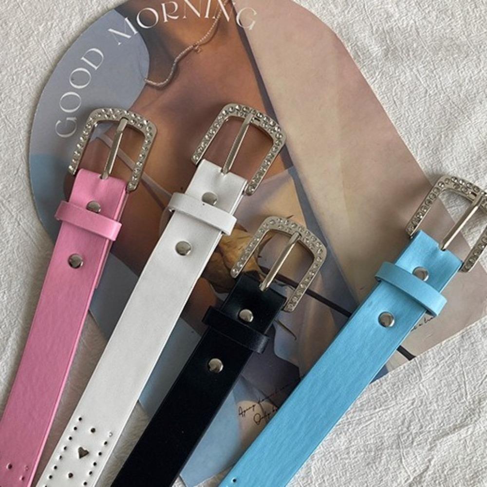 Jeans Decor Y2K Wide Belt Love Heart PU Leather Waistbands Lovely Rhinestone Waist Belt Daily