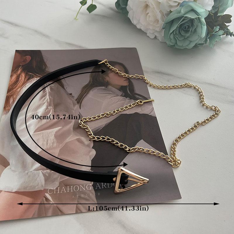 Модные женские поясные цепи с металлической треугольной пряжкой, тонкий пояс, шикарный кожаный пояс для пальто, платья, декоративные пояса, ремень