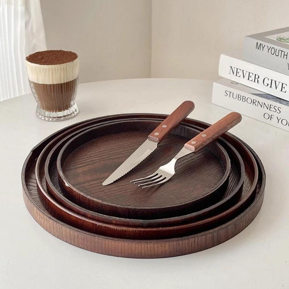 Винтажный круглый сервировочный поднос деревянный 21/24/27/30/33 см деревянная тарелка поднос для десертов кофе для дома стол