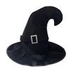 Velvet Witch Hat with Mysterious Button Design Wide Brim Solid
