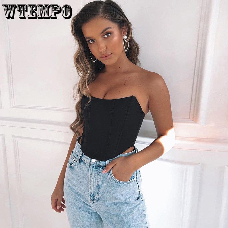 WTEMPO Однотонные бархатные корсеты без рукавов с открытыми плечами, укороченные топы, жилет, женское нижнее белье, тонкие топы-бюстье с открытой спиной