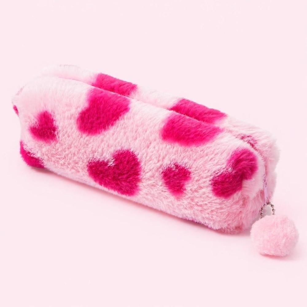 Cartoon Plush Pencil Case Leopard Print Pen Bag Cute Storage Bag School Use
