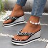 Fashion Pearl Decor Wedge Heel Sandals for Women Fashion Clip Toe Chunky Platform Slippers Woman 2025 Summer Thick Sole Beach Flip Flops