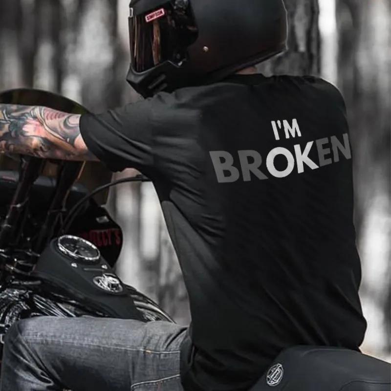 Im Broken Text Print Cotton Tshirt Unisex Unisex Y2k Biker Unisex Short Sleeve Daily Motorcycle Streetwear Fashion Tops