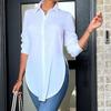 Fashion Casual Long Sleeve Tunic Shirts Women Simple White Blouse Elegant Office Asymmetrical Solid Office Lady Tops 30395