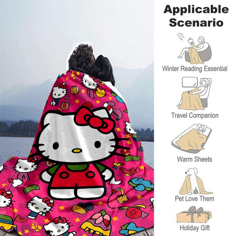 1pc Playful Hello Kitty Adventure Blanket Home Decorative Throw Gift for Family and Friend, Living Room, Travel, Camping, Car Blankets, Beach, Office