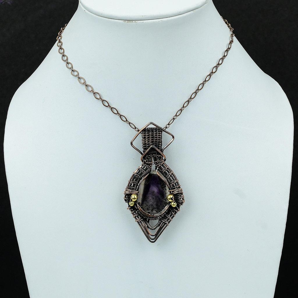 Super 23 Amethyst Pendant Copper Wire Wrapped Pendant Gemstone Pendant Wire Wrap Jewelry Gift For Him Handmade Decent Pendant Copper Jewelry