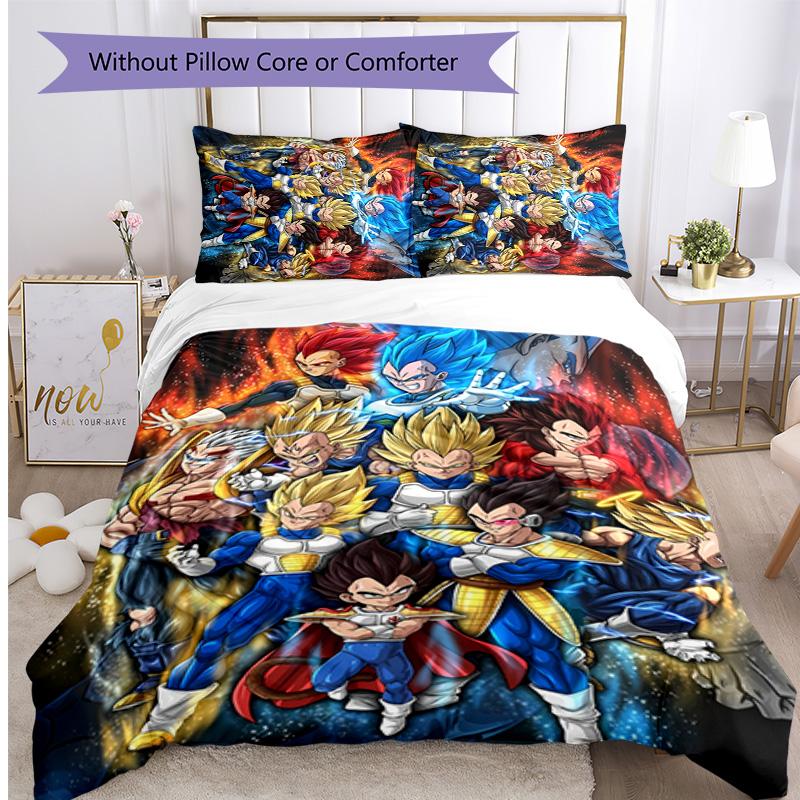 Vegeta Pattern Printed 3PCS Bedding Set, Soft Skin-Friendly Washable Duvet Cover & Pillowcases Set