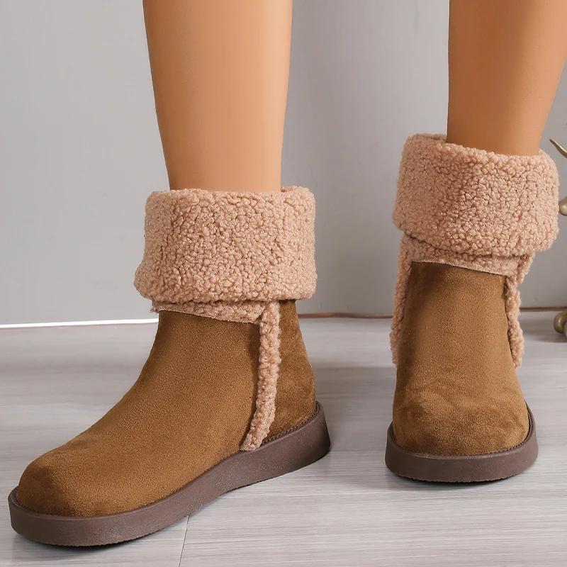 Замшевые женские ботильоны на плоской подошве, короткие плюшевые туфли, дизайнерская теплая зимняя обувь 2024 года, новые хлопковые туфли для ходьбы, удобные, Zapatillas Mujer