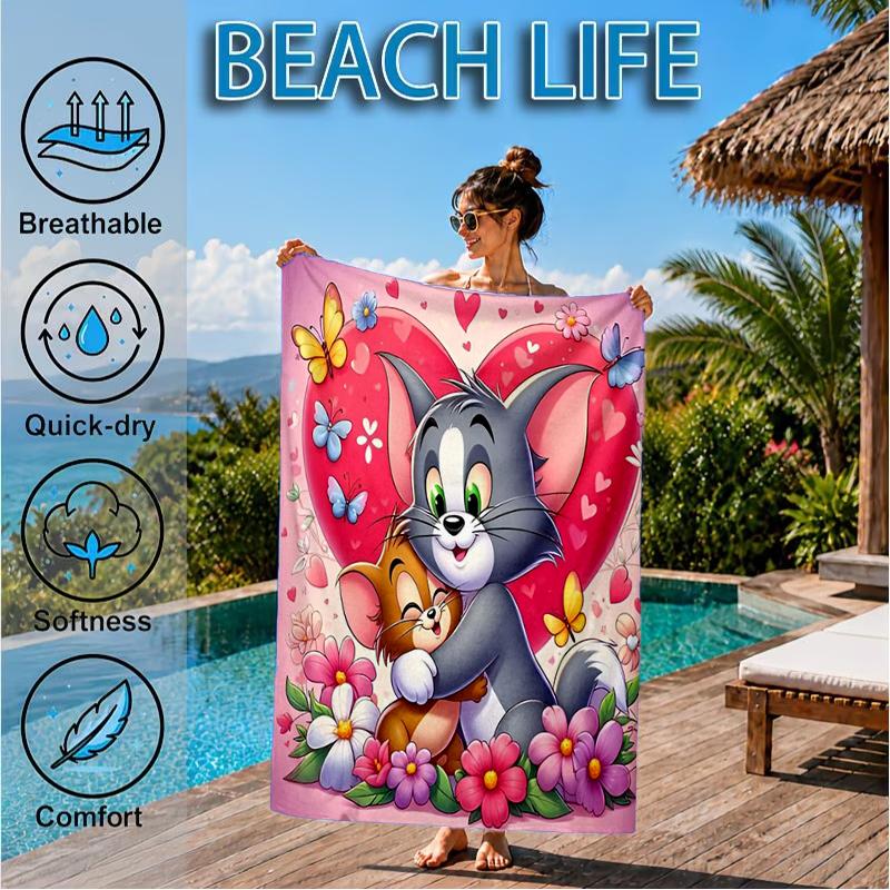 Cat And mouse Romance Beach Towel, Super Soft Microfiber, Perfect Gift for Her/Him, Birthday, for Pool, Beach, Travel, Decor Beach Party
